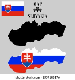 European Slovakia outline world map silhouette vector illustration, creative design background, national country flag, objects, element, symbols from countries all continents set.