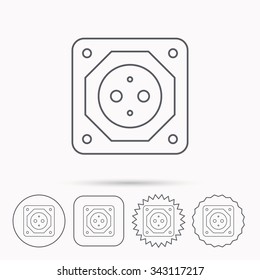 European socket icon. Electricity power adapter sign. Linear circle, square and star buttons with icons.