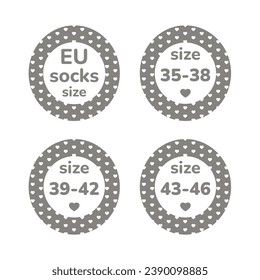 European socks size label set. EU sock sizes vector labels.