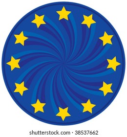 European stars in motion badge. Vector illustration without gradients