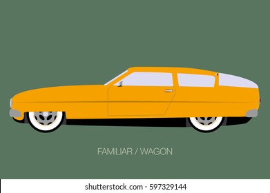 european station wagon car, flat design style