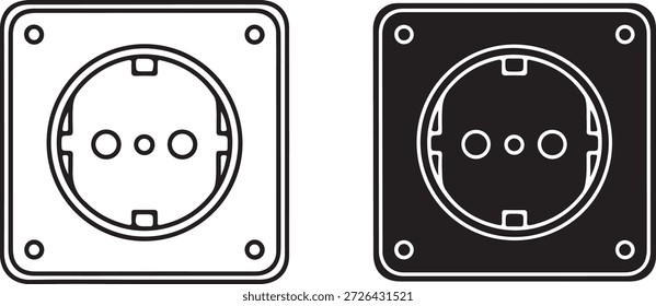 European style electrical power socket symbol for interior design and engineering plans. Home electricity connector interface icons. Standard wall outlet illustration for construction and electrical works. Minimalist energy plug port icons for modern housing projects.