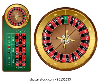 European Style Roulette Wheel And Table Vector Illustration