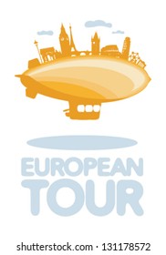 European tour vector symbol with airship.