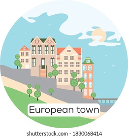 European town Sea Architecture Vector Illustration