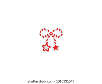 European tradition, symbol of spring. Bow-knot of red and white twisted cord with stars. 8 March. Vector illustration