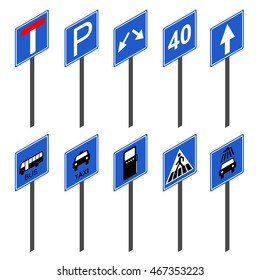 European traffic signs collection. Flat 3d vector isometric concept.