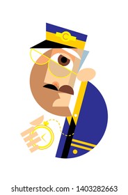 European train conductor in uniform on white background