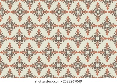 European tribal damask ikat fabric pattern. Seamless geometric pattern. Illustration, vector, wallpaper design, scarf, style.