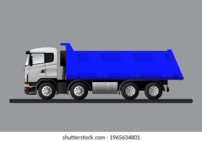 European truck dump truck for the transportation of bulk cargo with a lifting capacity of 40 tons. Flat vector illustration.