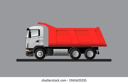 European truck dump truck for the transportation of bulk cargo with a lifting capacity of 20 tons. Flat vector illustration.