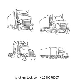 european truck outlined vector symbol, truck, vector sketch illustration