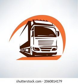  european truck outlined vector symbol, logo or emblem template