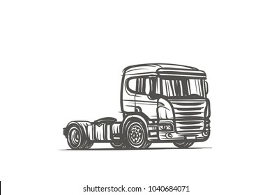 European Truck without trailer sketch. Vector. 