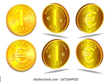 European Union 1oz. fine gold coin one euro in multiple 3d projections EPS10