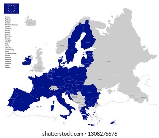 European Union 2019 VECTOR map EPS10 (After Brexit)