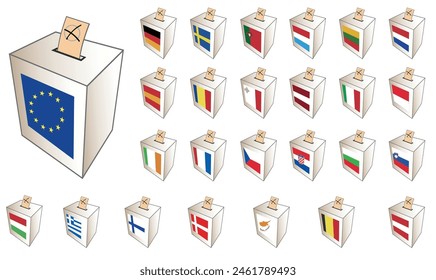 European Union, 26 voting box,  Collection set. vector illustration