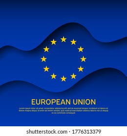 European union abstract flag background for creative design. Graphic wavy background, template. Paper cut. European union vector flag banner and poster design