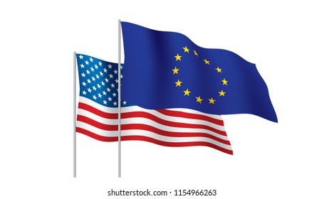 European Union and American flags. Vector illustration.