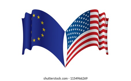 European Union and American flags. Vector illustration.