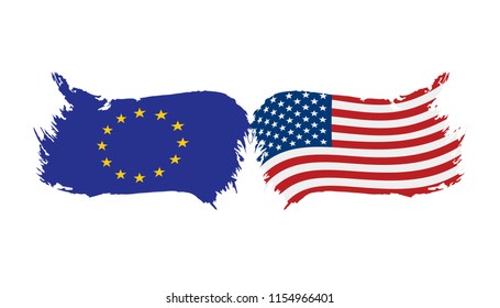 European Union and American flags. Vector illustration.