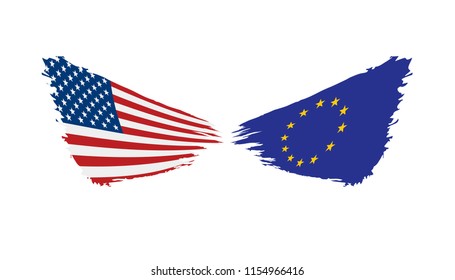 European Union and American flags. Vector illustration.