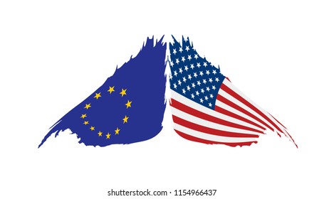 European Union and American flags. Vector illustration.