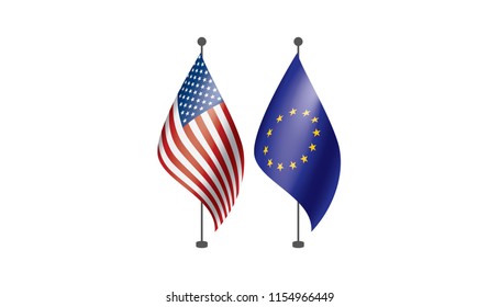 European Union and American flags. Vector illustration.