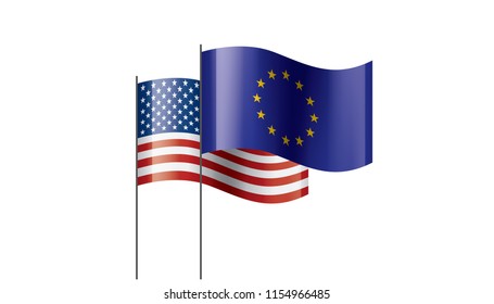 European Union and American flags. Vector illustration.