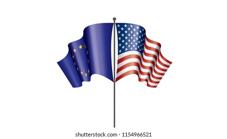 European Union and American flags. Vector illustration.