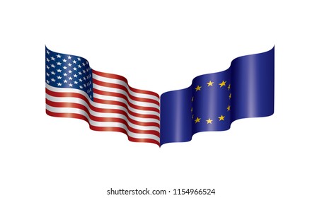 European Union and American flags. Vector illustration.
