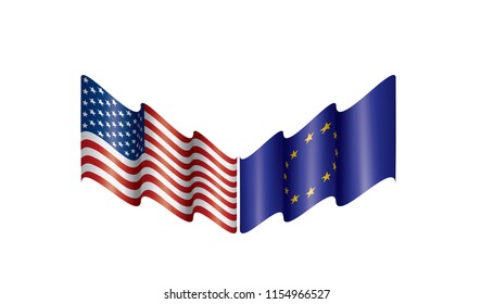 European Union and American flags. Vector illustration.