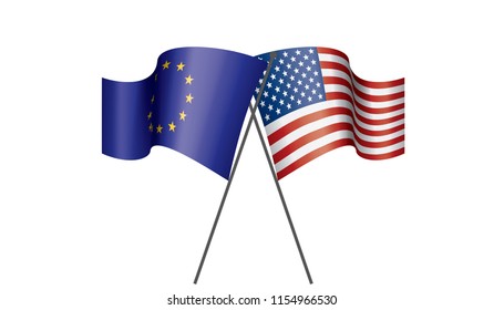 European Union and American flags. Vector illustration.