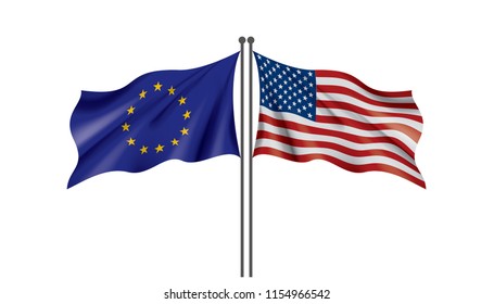 European Union and American flags. Vector illustration.