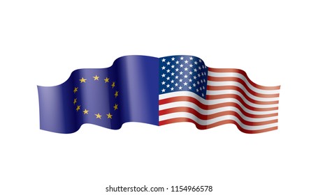 European Union and American flags. Vector illustration.