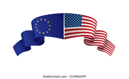 European Union and American flags. Vector illustration.