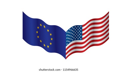 European Union and American flags. Vector illustration.