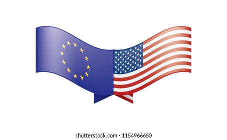 European Union and American flags. Vector illustration.