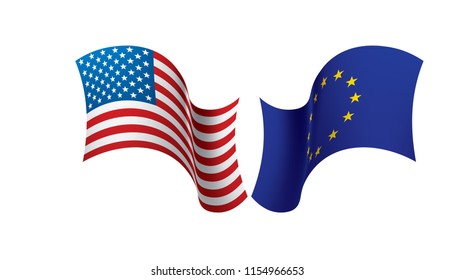 European Union and American flags. Vector illustration.