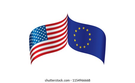 European Union and American flags. Vector illustration.