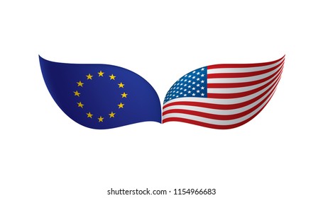 European Union and American flags. Vector illustration.