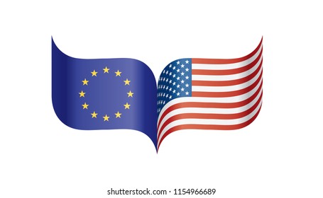 European Union and American flags. Vector illustration.