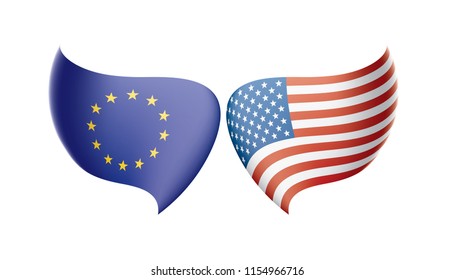 European Union and American flags. Vector illustration.