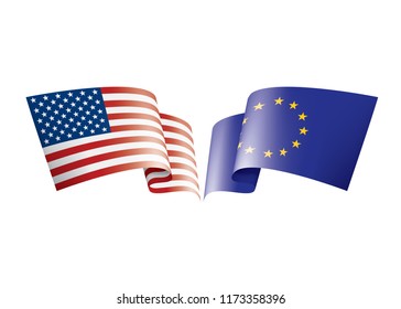 European Union and American flags. Vector illustration.