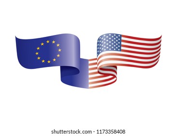 European Union and American flags. Vector illustration.