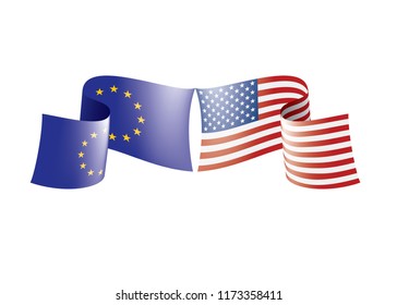 European Union and American flags. Vector illustration.
