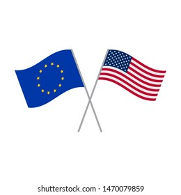 European Union and American flags vector isolated on white background