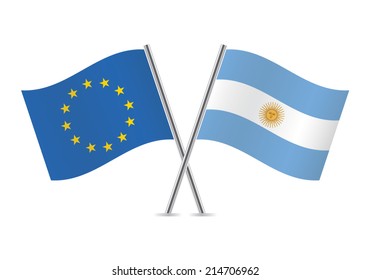 European Union and Argentinian flags. Vector illustration.