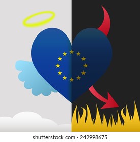 European Union background of a heart half demon half angel