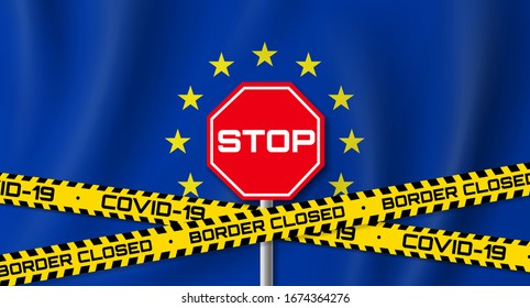 european union border closed coronavirus covid 19 outbreak pandemic vector illustration